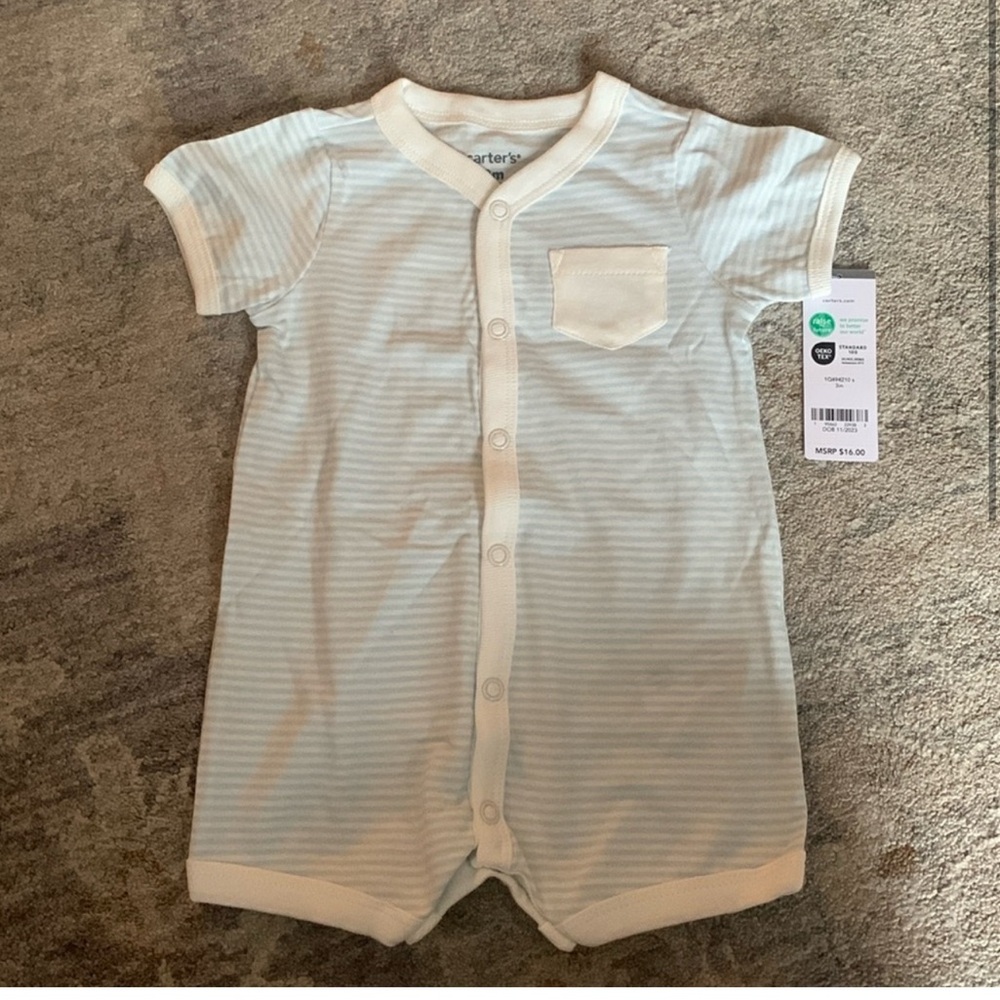 Carter's Light Blue and White Striped Baby Romper